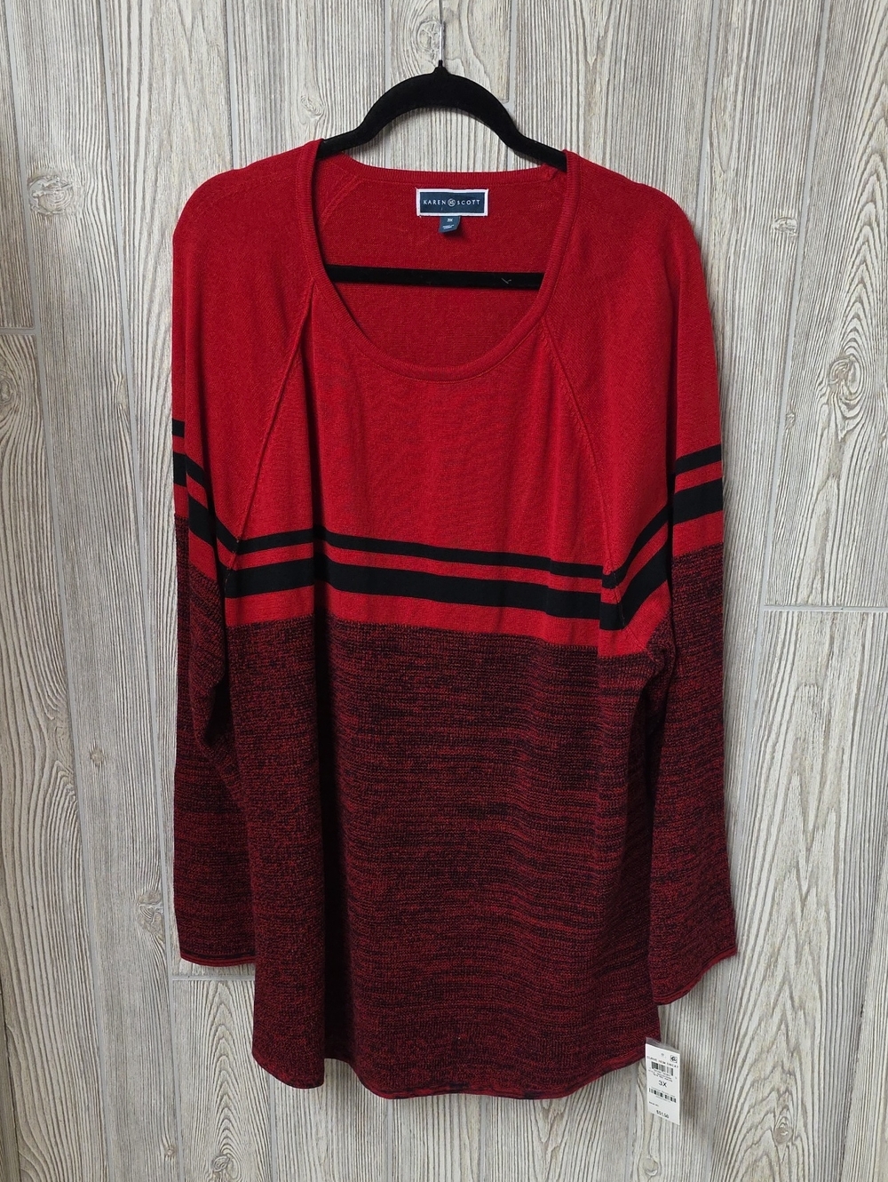 Karen Scott Red and Black Colorblock Tunic Sweater Womens Plus Size 3X NWT